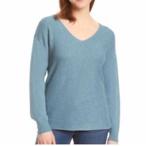 Ella Moss | Anthropologie Blue Ribbed Women’s V Neck Pullover Sweater Long Sl..